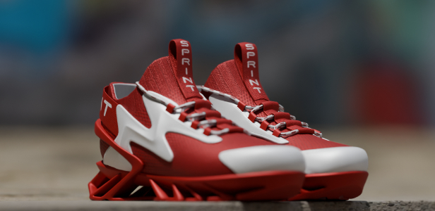 Sneaker product render — outdoor setting